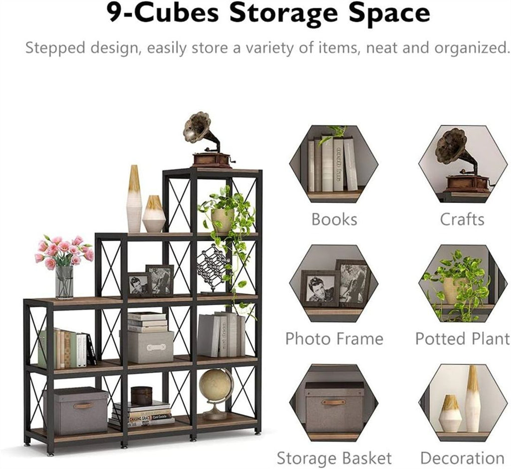 Nine-Cube Stepped Bookcase with Vintage Character