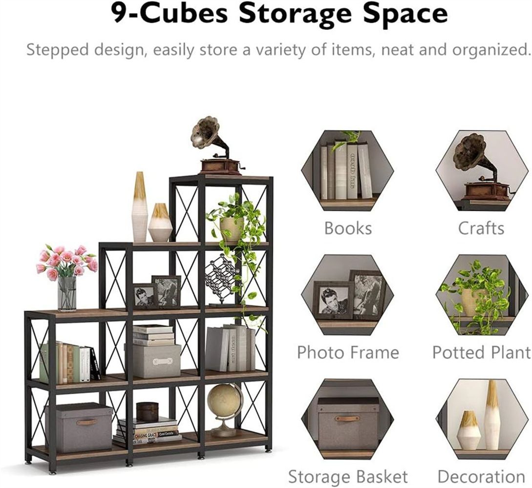 Nine-Cube Stepped Bookcase with Vintage Character