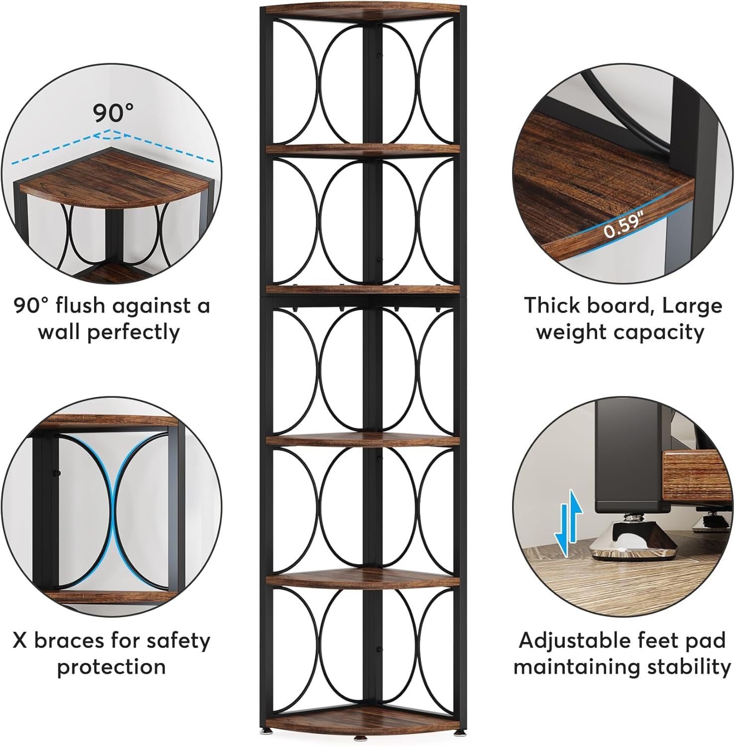 6-Tier Corner Bookshelf – Versatile Standing Shelf for Living Room, Bedroom, Bathroom, or Balcony