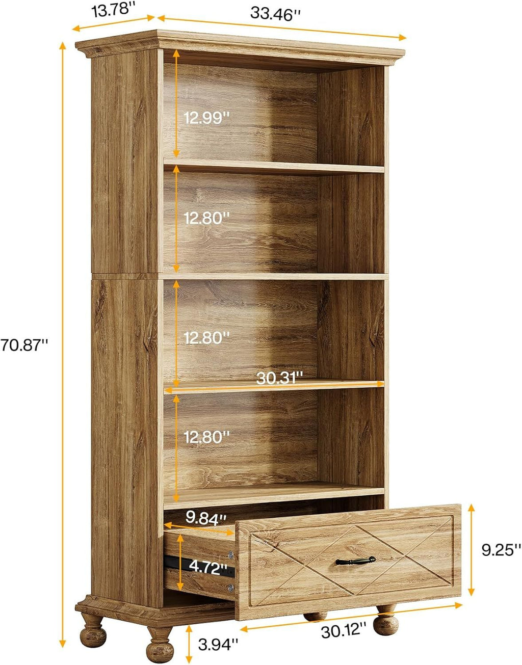 Lake Blue Coastal Farmhouse Bookcase with Drawer