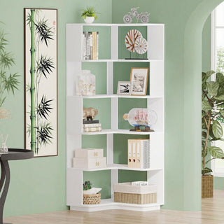 L-Shaped Corner Bookshelf with Anti-Falling Baffle - 6-Tier Modern Bookcase