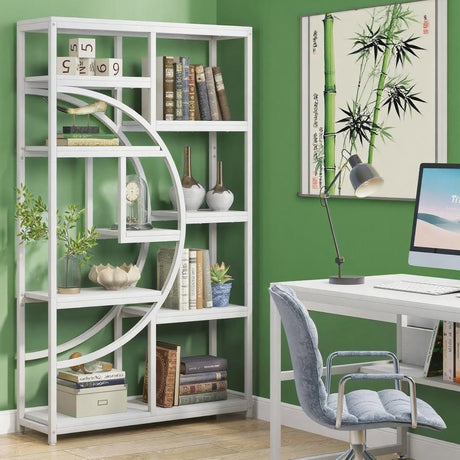 Elegant Geometric Bookshelf with 9 Open Shelves