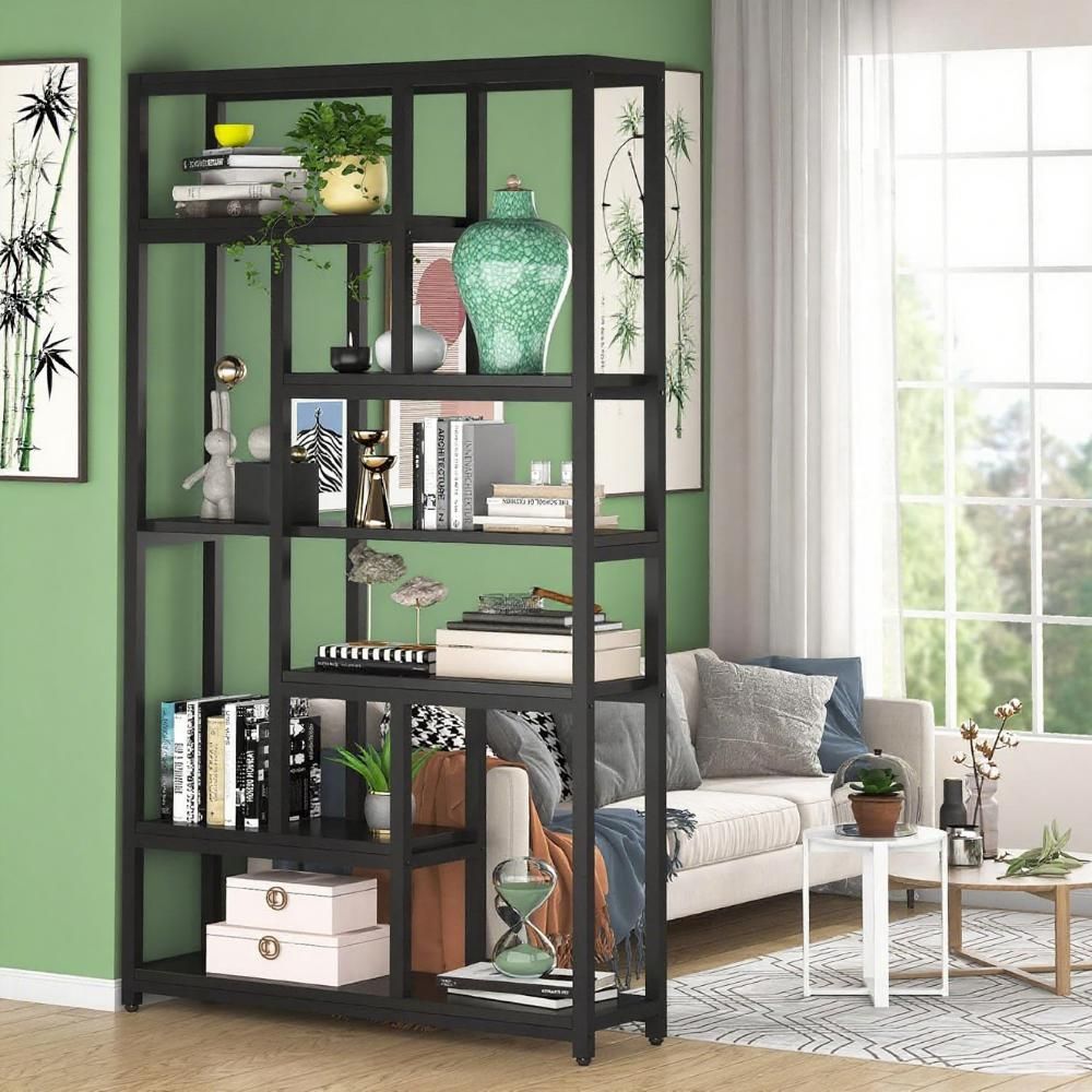 7-Tier Industrial Bookshelf with Ample Storage