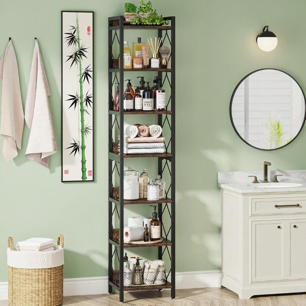 Tall Corner Bookshelf with 7 Tiers and Anti-Falling Baffle