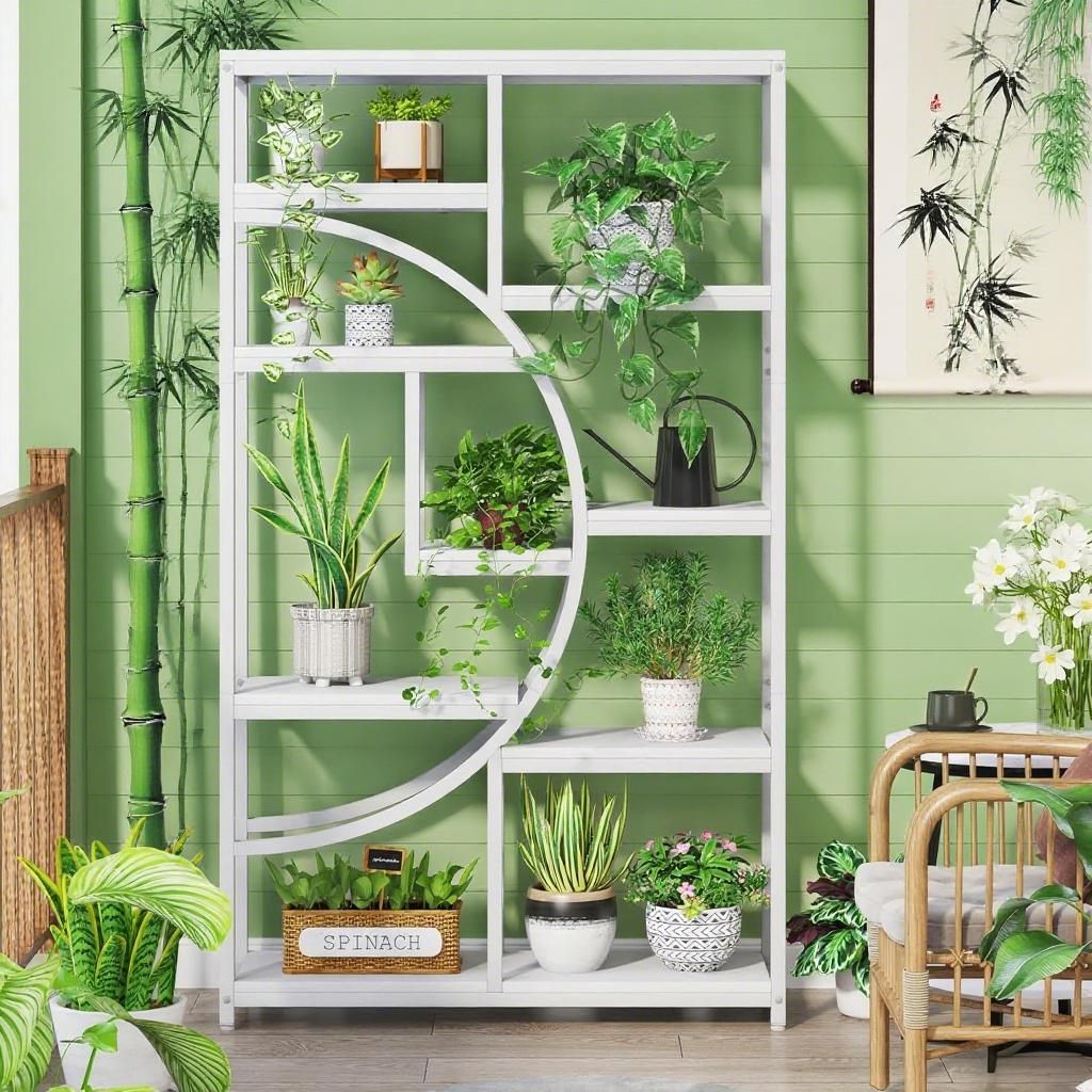 Elegant Geometric Bookshelf with 9 Open Shelves