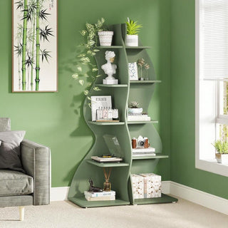 Modern 5-Tier Bookshelf with Adjustable Shelves – White