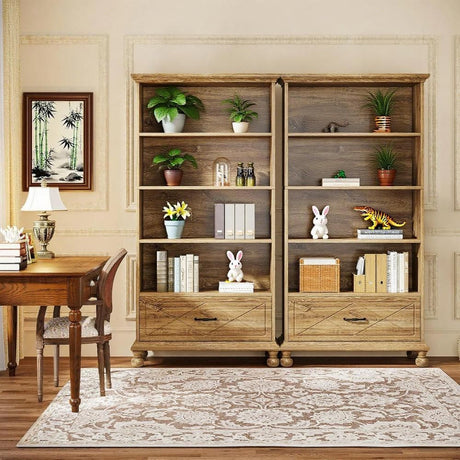 Lake Blue Coastal Farmhouse Bookcase with Drawer