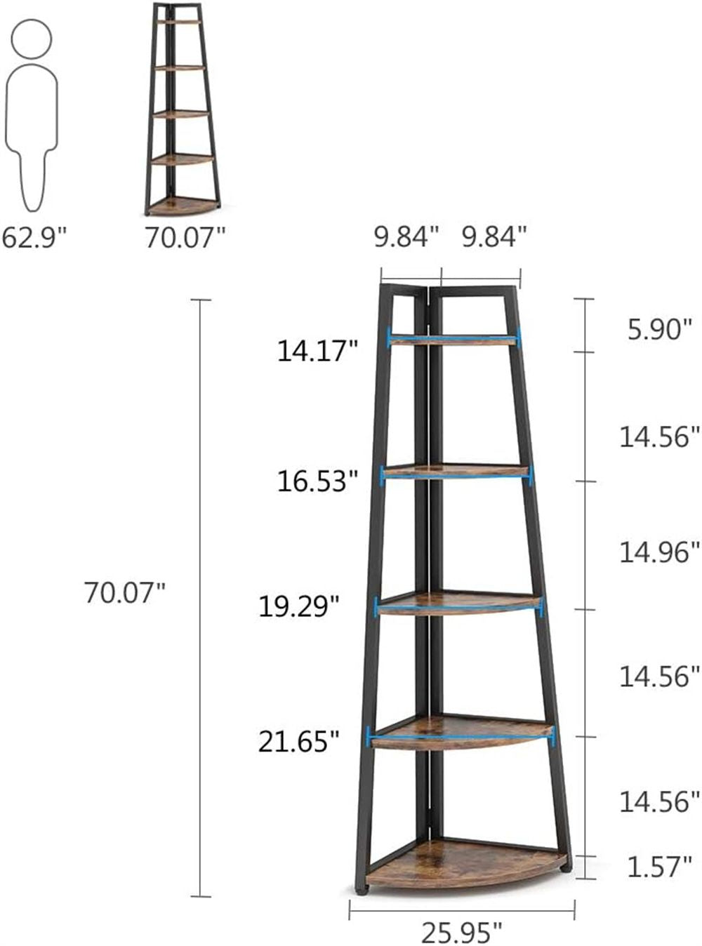 Five-Tier Corner Bookshelf for Versatile Display