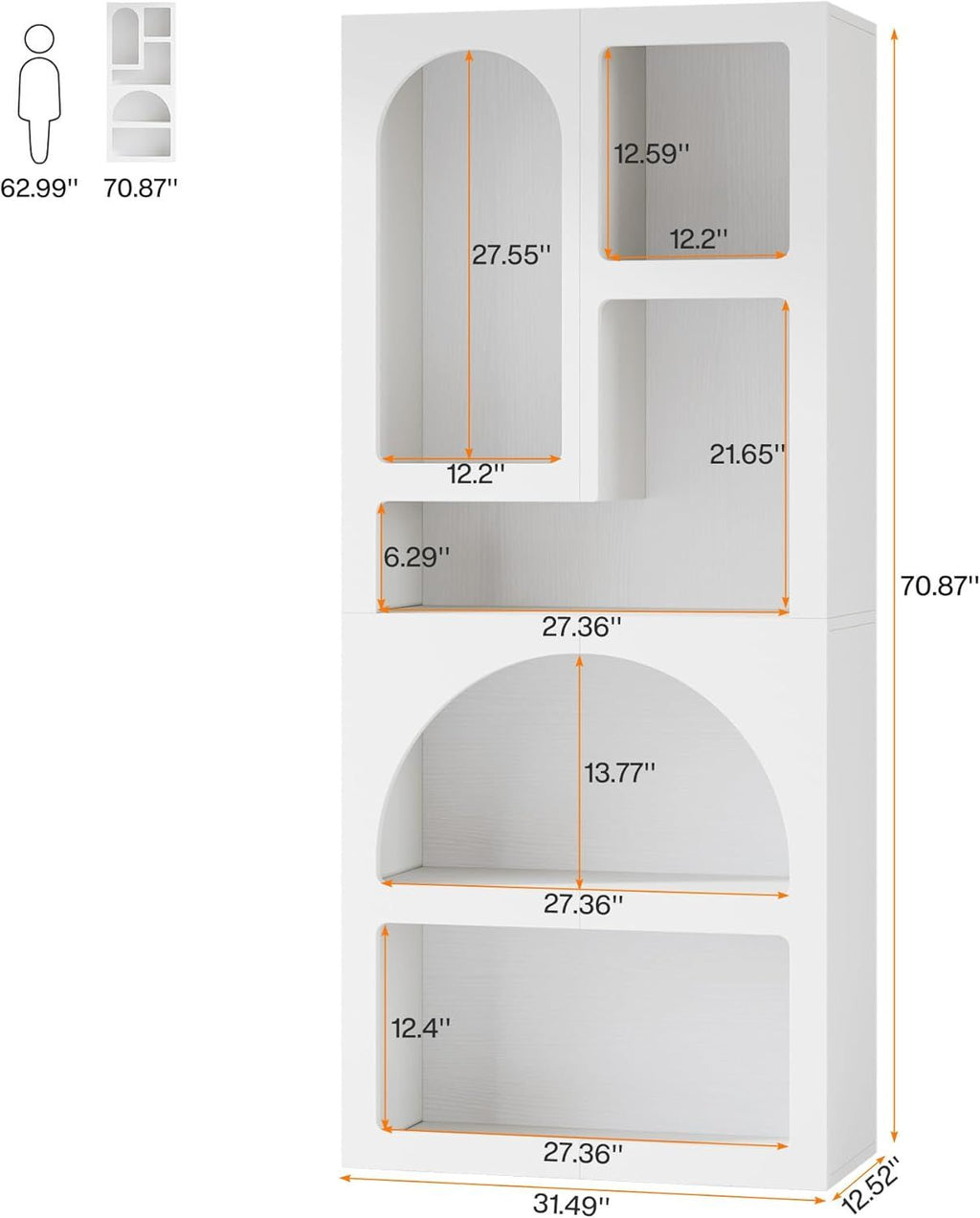 Modern Arched Bookshelf with Geometric Silhouette and 5 Irregular Shelves