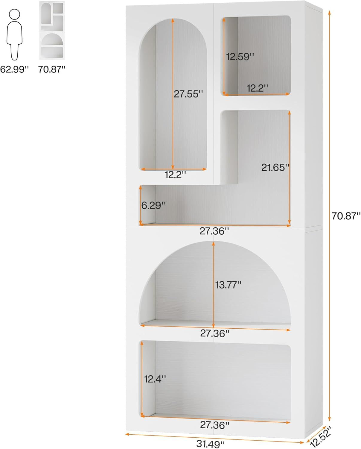 Modern Arched Bookshelf with Geometric Silhouette and 5 Irregular Shelves