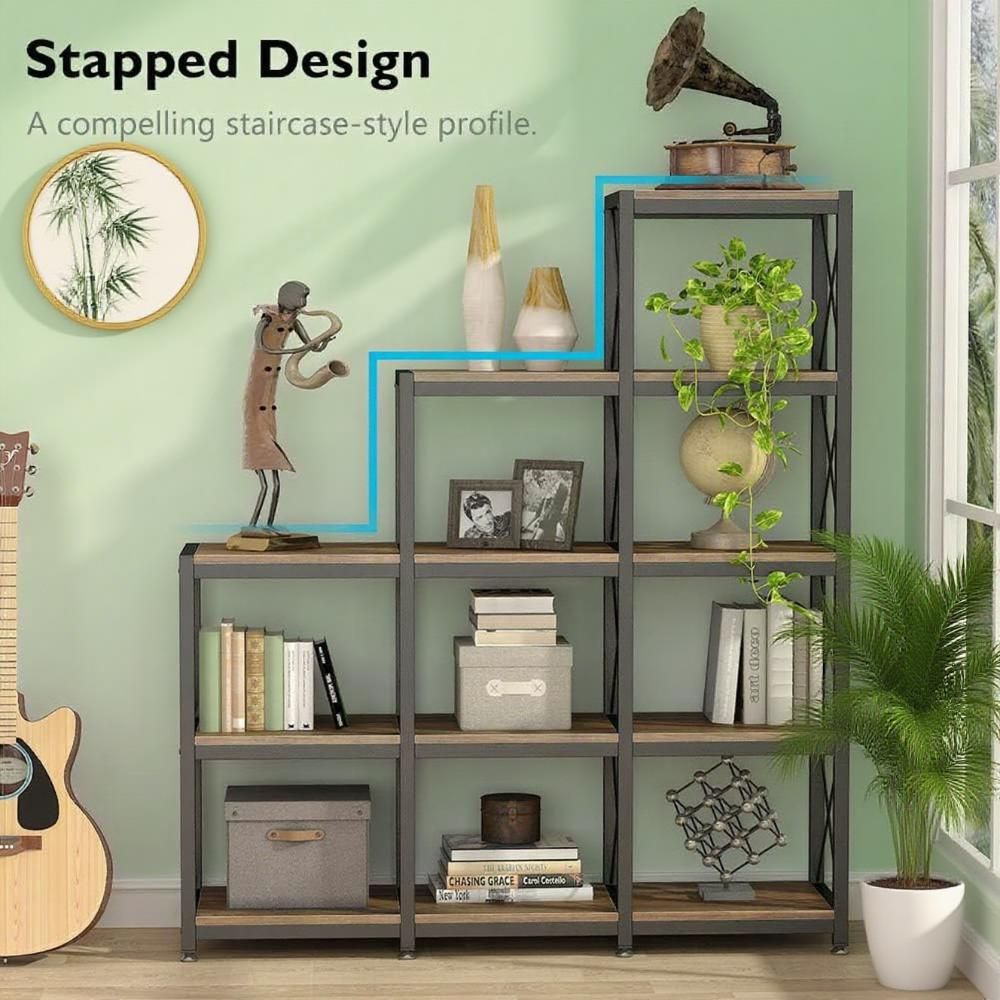 Nine-Cube Stepped Bookcase with Vintage Character