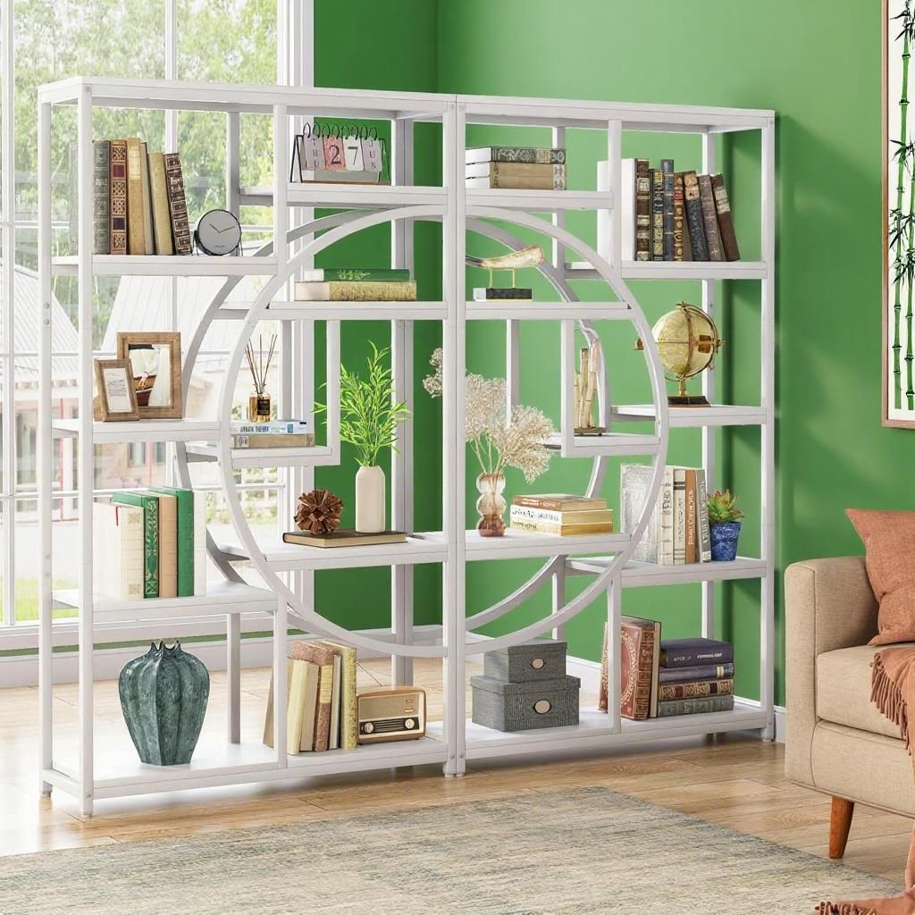 Elegant Geometric Bookshelf with 9 Open Shelves