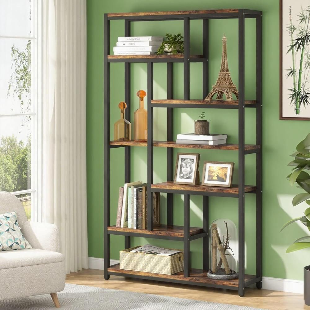 Unique Staggered Open Bookshelf with Ample Storage - Industrial Design