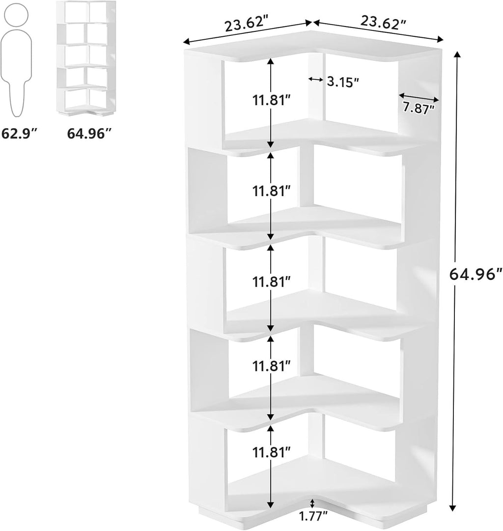 L-Shaped Corner Bookshelf with Anti-Falling Baffle - 6-Tier Modern Bookcase
