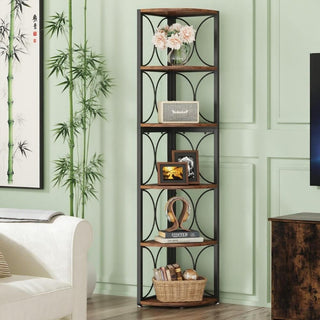 6-Tier Corner Bookshelf – Versatile Standing Shelf for Living Room, Bedroom, Bathroom, or Balcony