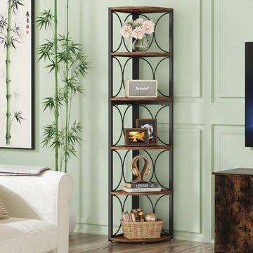 6-Tier Corner Bookshelf – Versatile Standing Shelf for Living Room, Bedroom, Bathroom, or Balcony