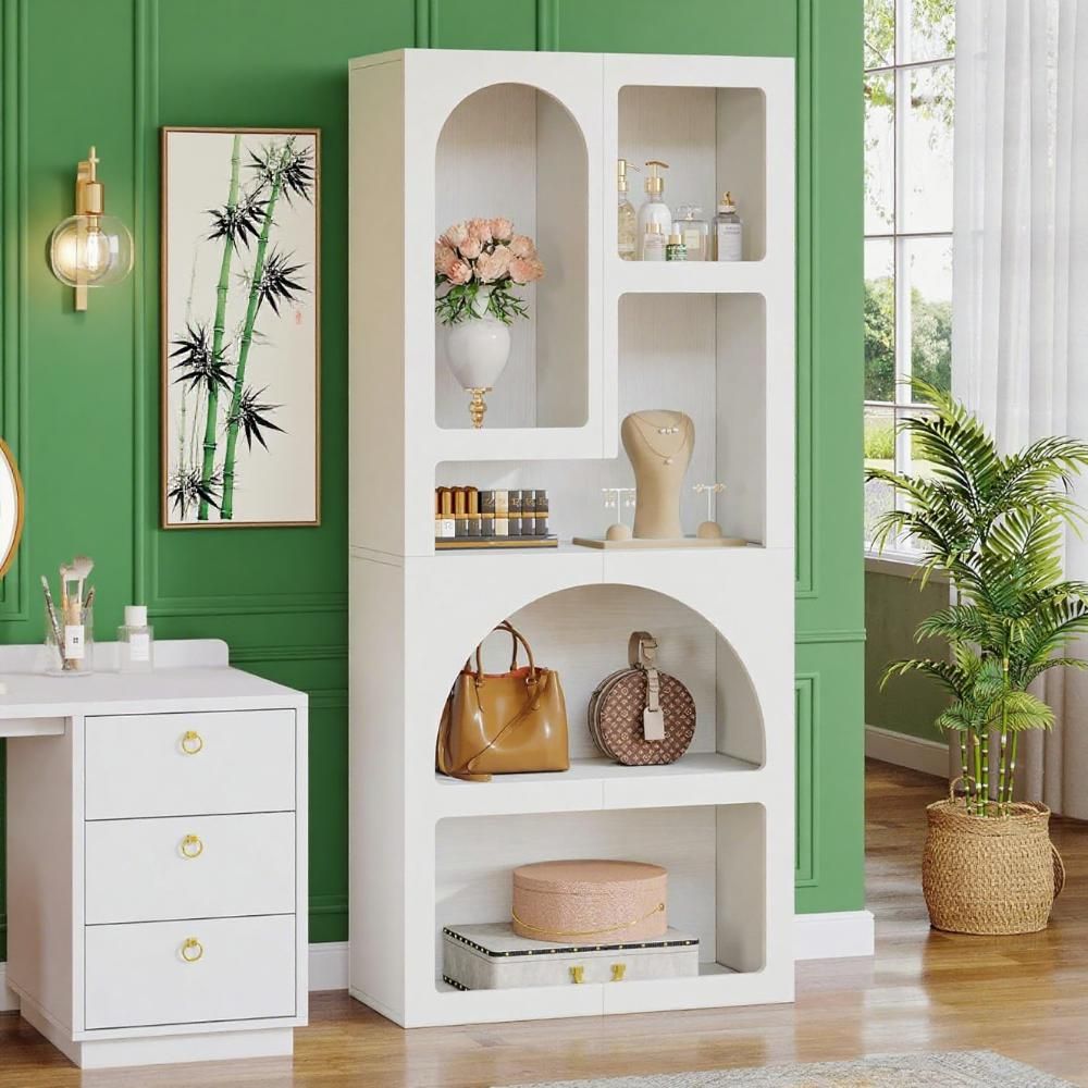 Modern Arched Bookshelf with Geometric Silhouette and 5 Irregular Shelves