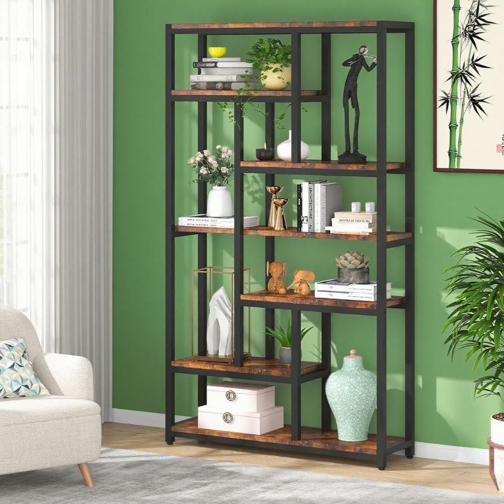 Unique Staggered Open Bookshelf with Ample Storage - Industrial Design