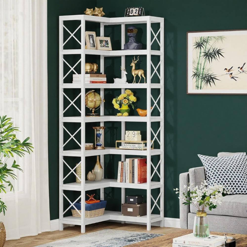 Industrial Corner Bookshelf with Open Display Shelves