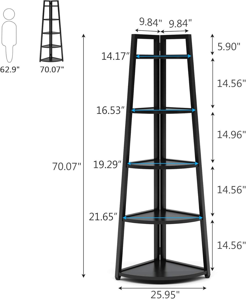 5-Tier Corner Bookshelf – Space-Saving and Sturdy