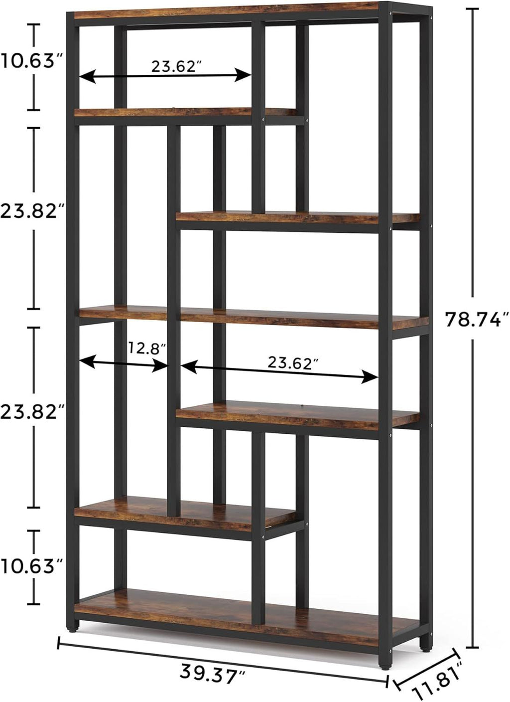 Unique Staggered Open Bookshelf with Ample Storage - Industrial Design