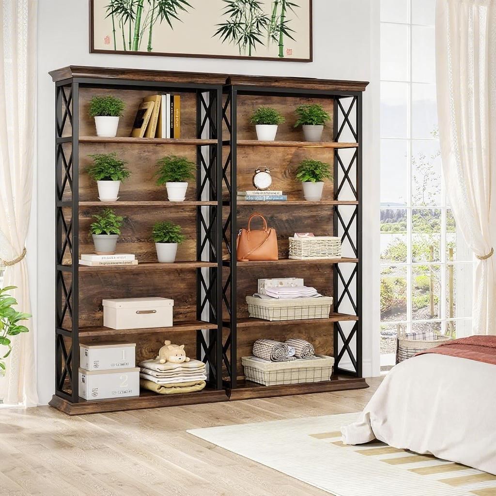 Industrial Five-Tier X-Frame Bookcase