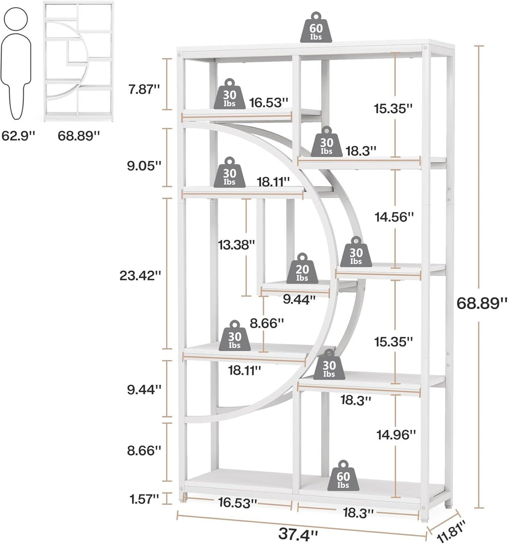 Elegant Geometric Bookshelf with 9 Open Shelves