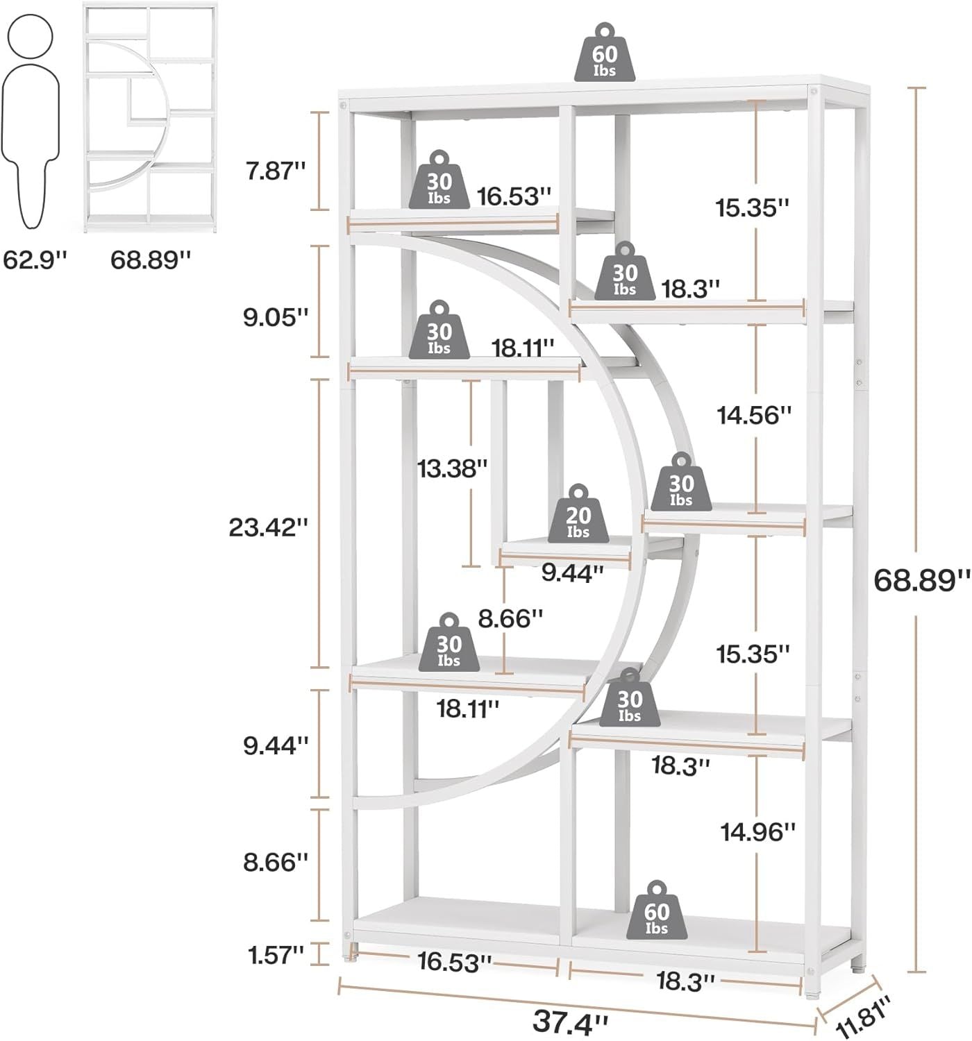 Elegant Geometric Bookshelf with 9 Open Shelves