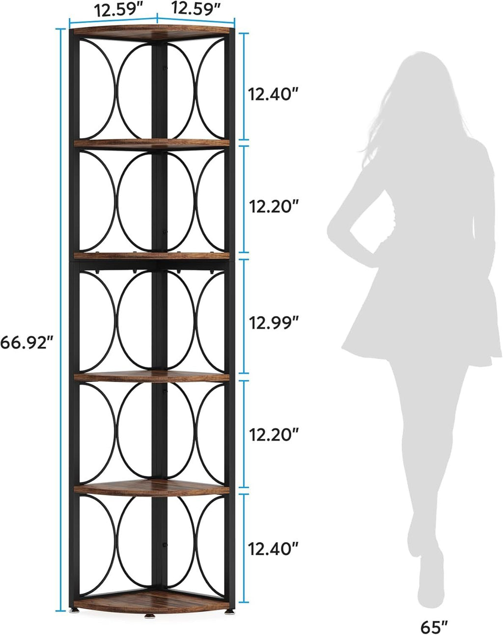 6-Tier Corner Bookshelf – Versatile Standing Shelf for Living Room, Bedroom, Bathroom, or Balcony
