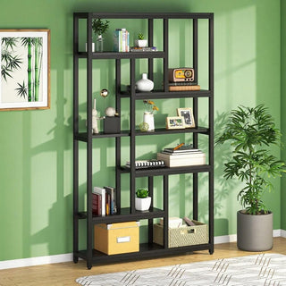 7-Tier Industrial Bookshelf with Ample Storage