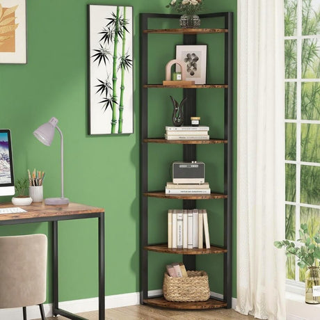 6-Tier Corner Bookshelf – Versatile Storage for Living Room, Bedroom, or Balcony