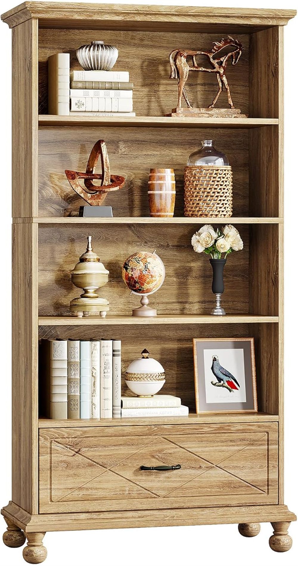 Lake Blue Coastal Farmhouse Bookcase with Drawer