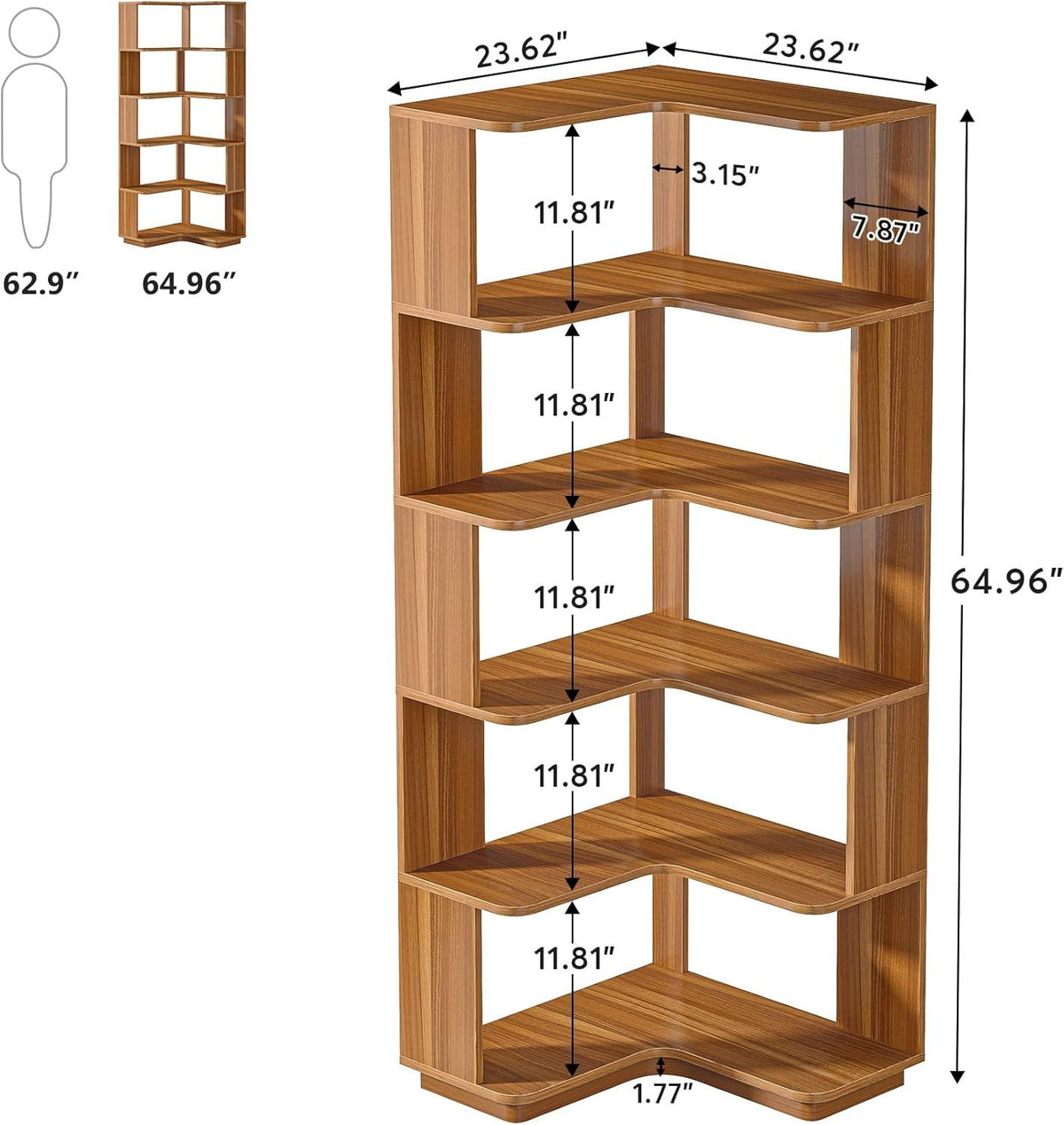 L-Shaped Corner Bookcase with Industrial Style