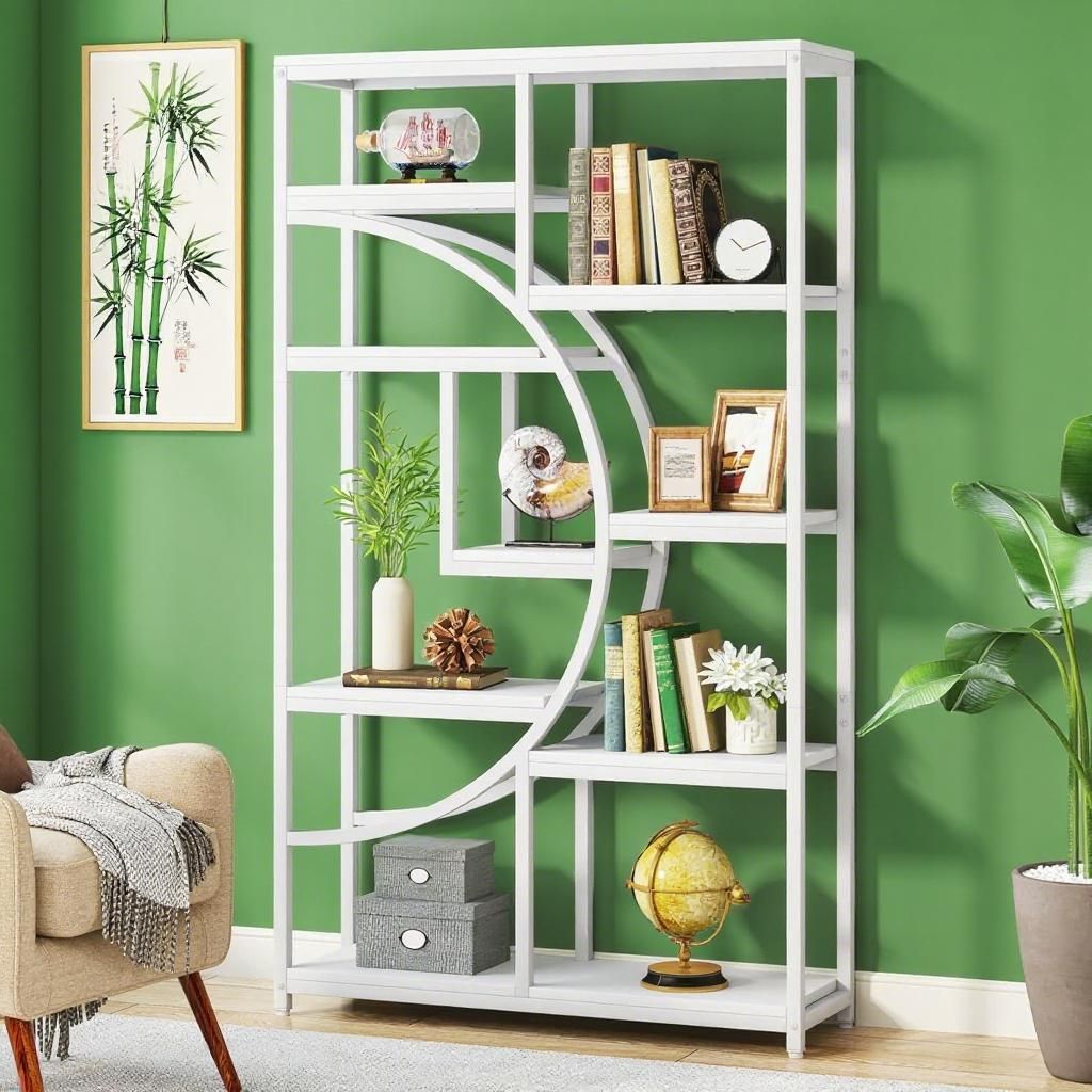 Elegant Geometric Bookshelf with 9 Open Shelves