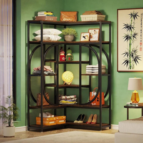 Large Corner Bookcase with 7 Tiers – Industrial Chic Design