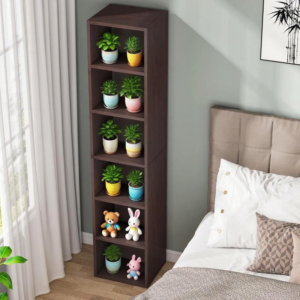 Slim Tall Bookshelf with 6 Open Shelves for Compact Spaces