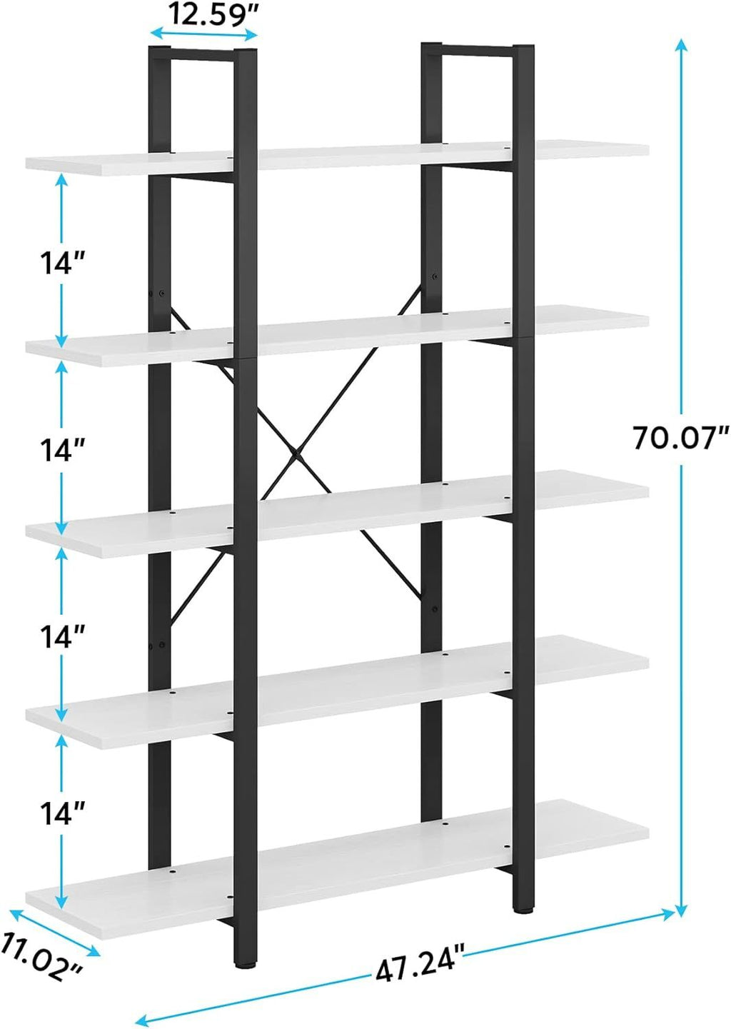Open Five-Shelf Bookcase for Books and Display Pieces