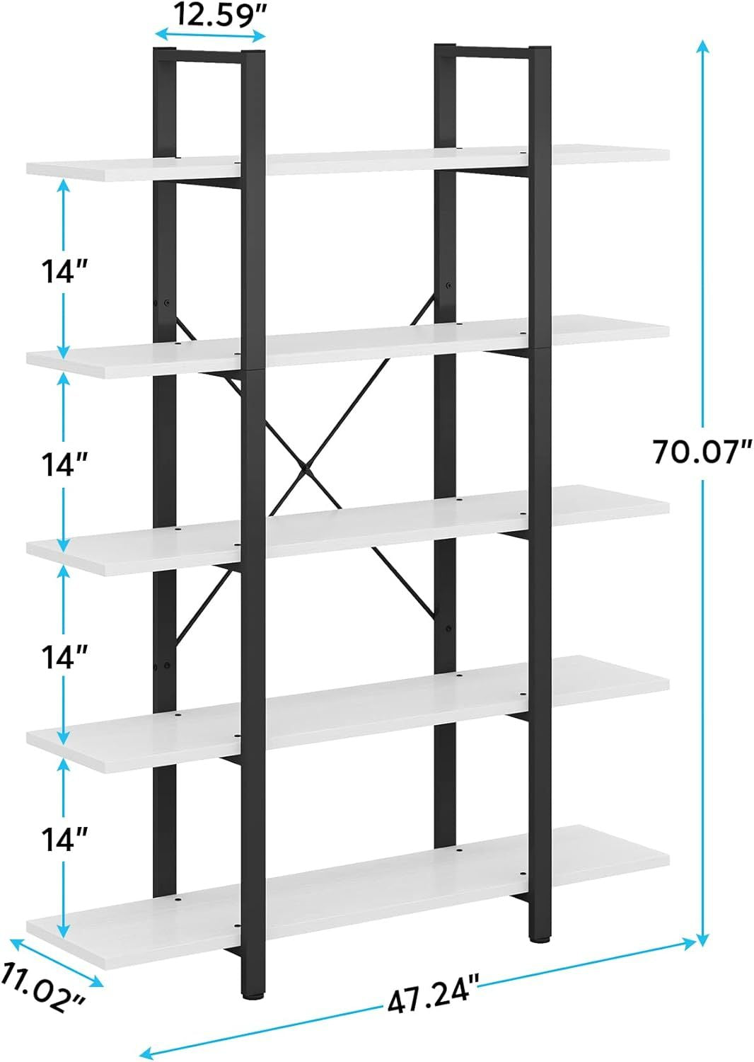 Open Five-Shelf Bookcase for Books and Display Pieces
