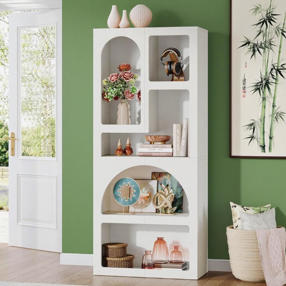 Modern Arched Bookshelf with Geometric Silhouette and 5 Irregular Shelves