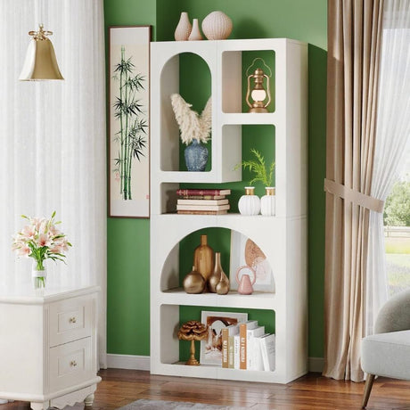 Modern Arched Bookshelf with Geometric Silhouette and 5 Irregular Shelves