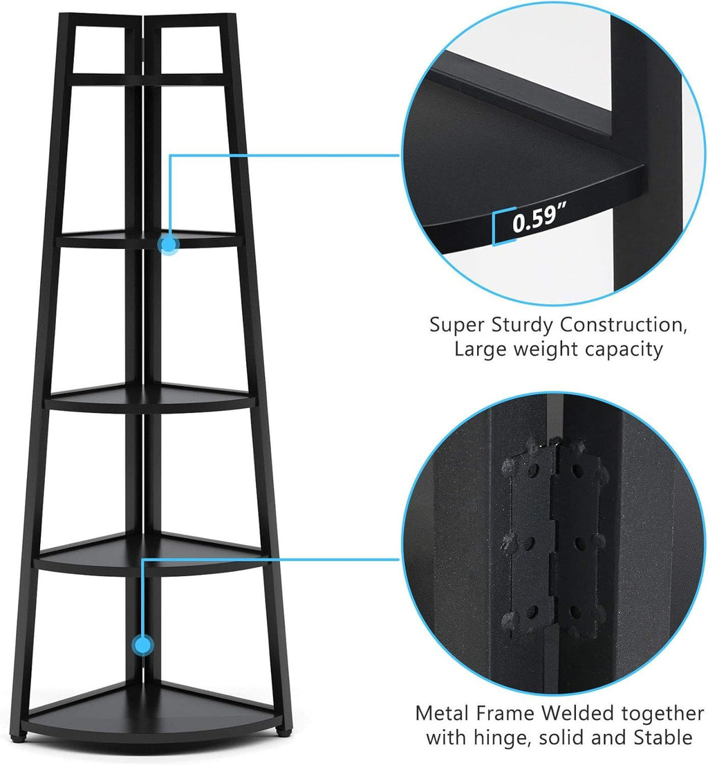 5-Tier Corner Bookshelf – Space-Saving and Sturdy