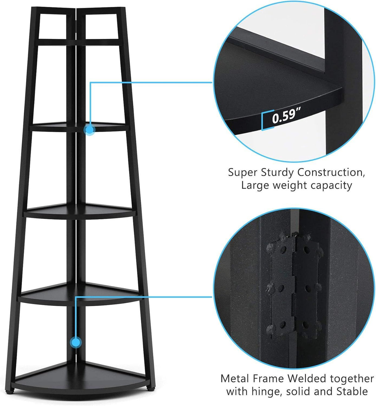 5-Tier Corner Bookshelf – Space-Saving and Sturdy