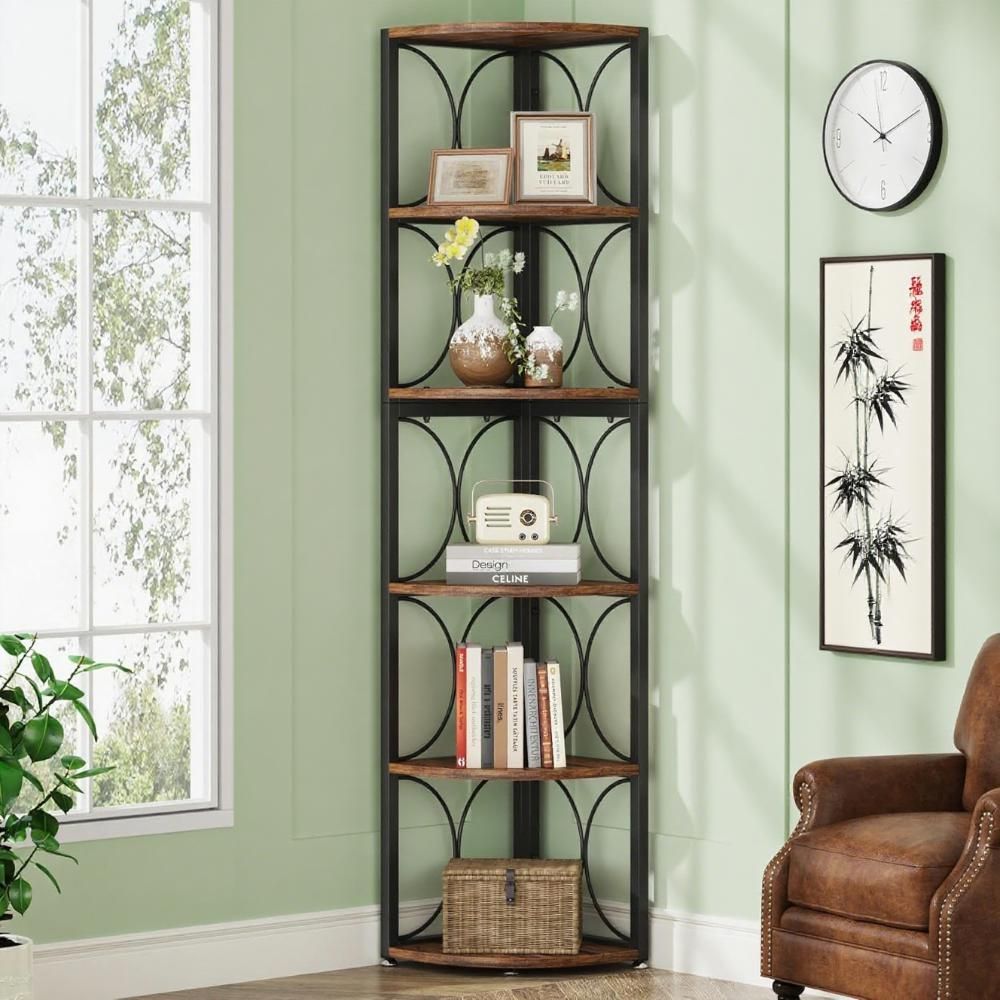 6-Tier Corner Bookshelf – Versatile Standing Shelf for Living Room, Bedroom, Bathroom, or Balcony