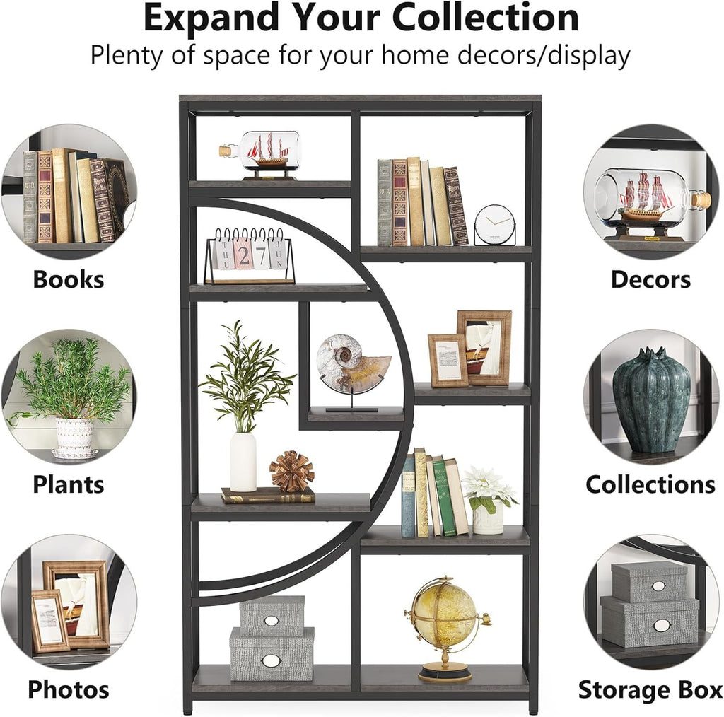 Geometric Half-Moon Bookshelf with Rustic Charm