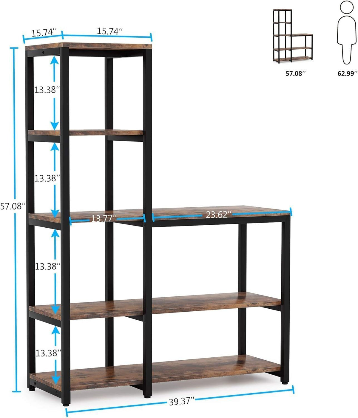 5-Tier L-Shaped Bookshelf – Versatile Display & Storage for Any Room