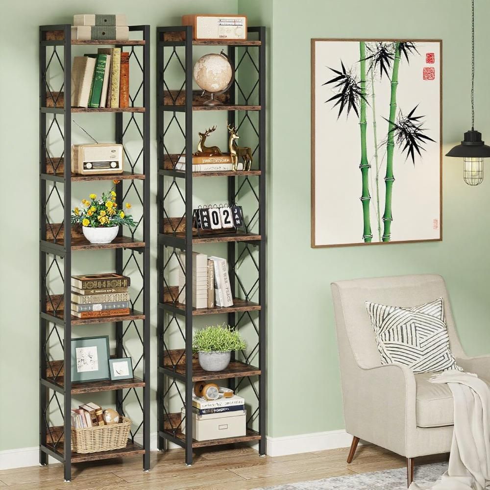 Tall Corner Bookshelf with 7 Tiers and Anti-Falling Baffle