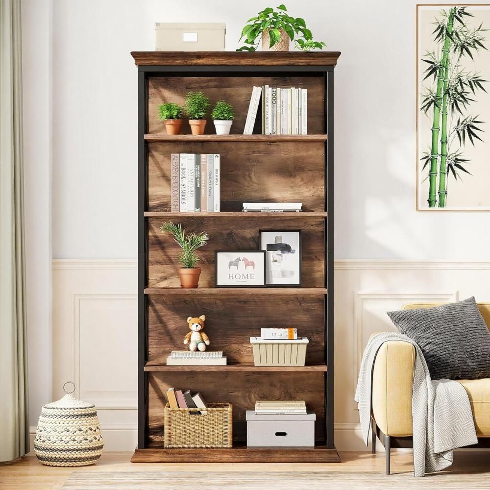 Industrial Five-Tier X-Frame Bookcase