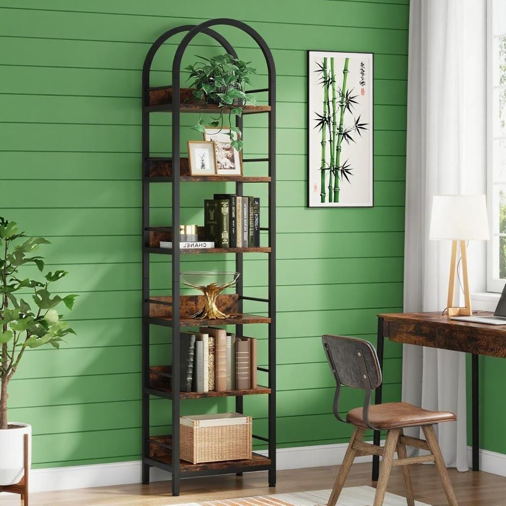 Arched Spacious Bookshelf with 6-Tier Storage