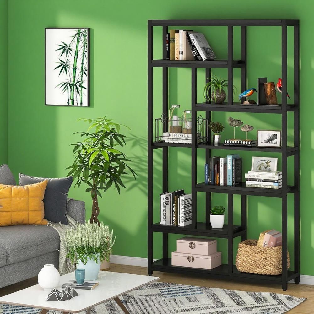 7-Tier Industrial Bookshelf with Ample Storage