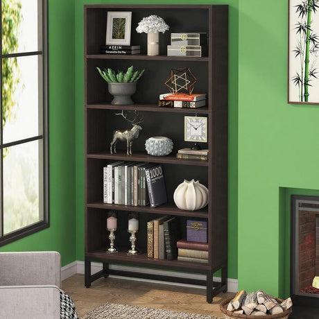 5-Tier Bookshelf with Closed Back and Anti-Dumping Kit
